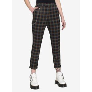 Hot Topic Womens Rainbow Grid Plaid Pant XS Black Slim Leg High Waist Punk Goth